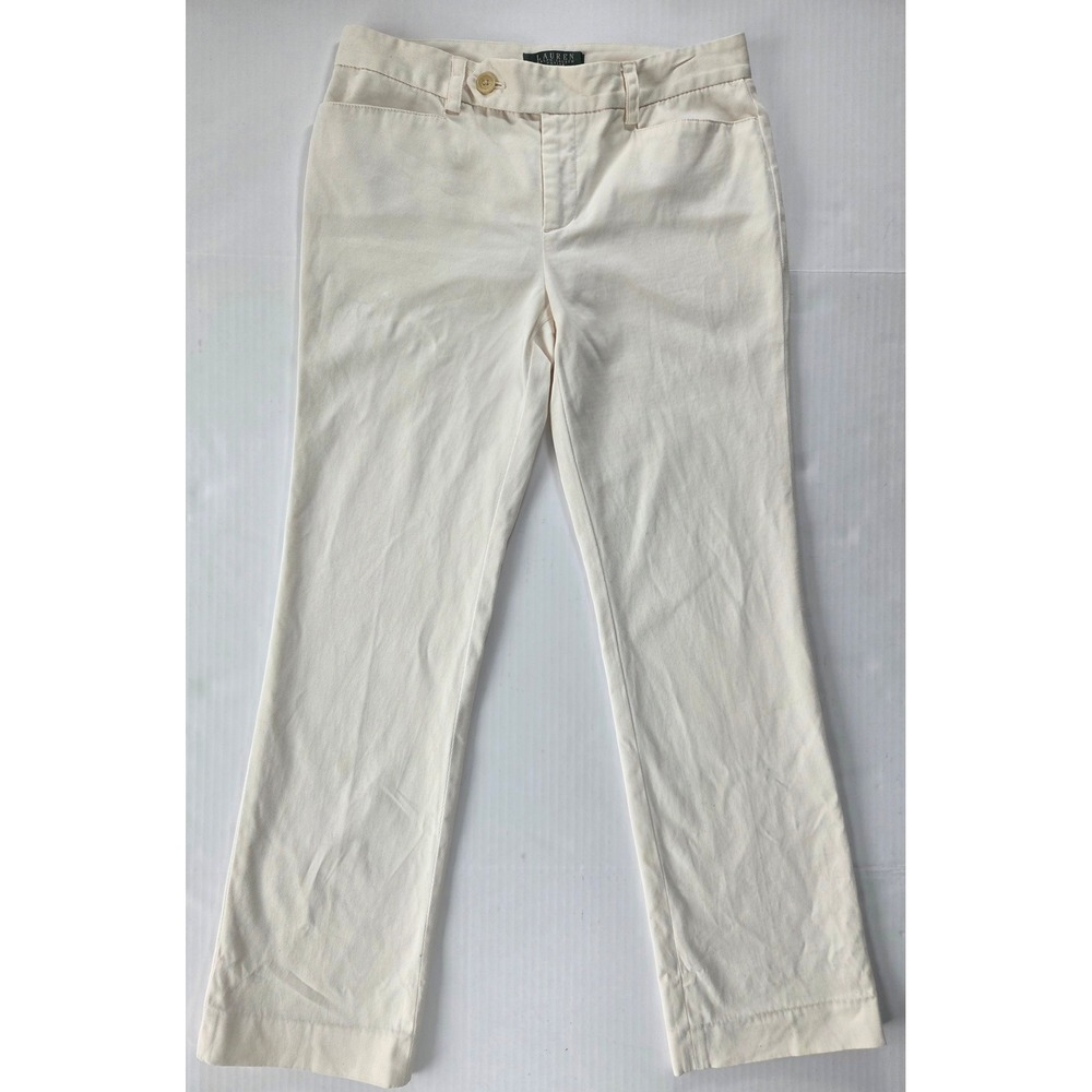 Lauren Ralph Lauren Adelle Petite Cream Straight Leg Pants 4P Off White